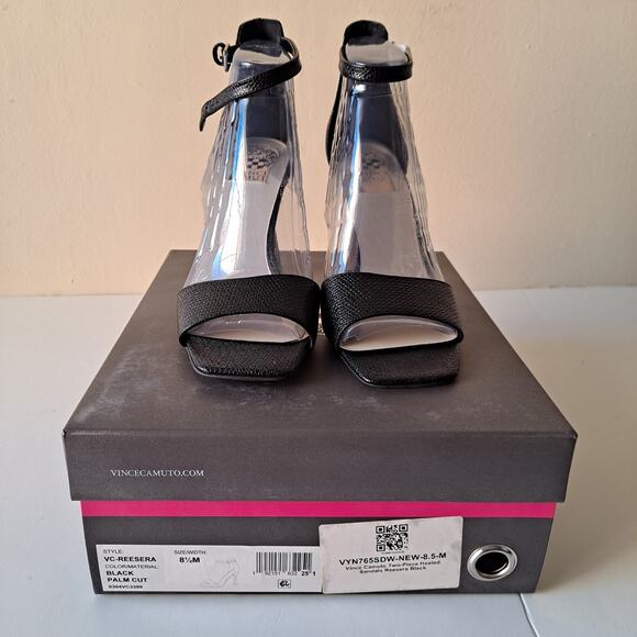NWB Vince Camuto Reesera Leather Two Piece Heeled Sandals Black Womens Size 8.5 - Picture 13 of 14